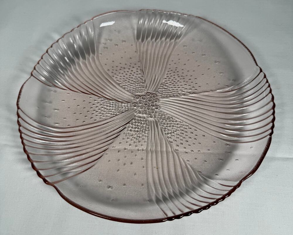 Vintage Libbey Harmony Pink Glass Plate 9" Pinwheel Bubble Wave Luncheon Salad